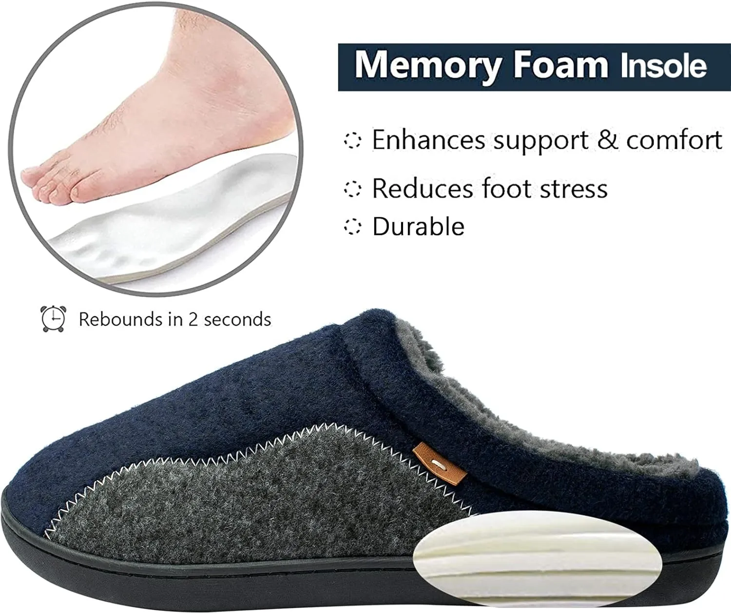 Mens Moccasin Slippers Cozy Memory Foam Fuzzy Plush Lined Slip on Adjustable Tongue House Shoes Indoor Outdoor