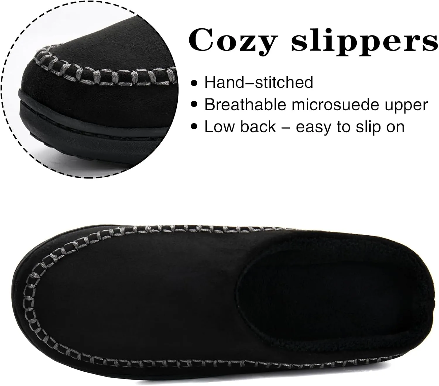 Mens Moccasin Slippers Handmade Breathable Microsuede Low Back House Shoes with Soft Memory Foam Slippers for Men Indoor