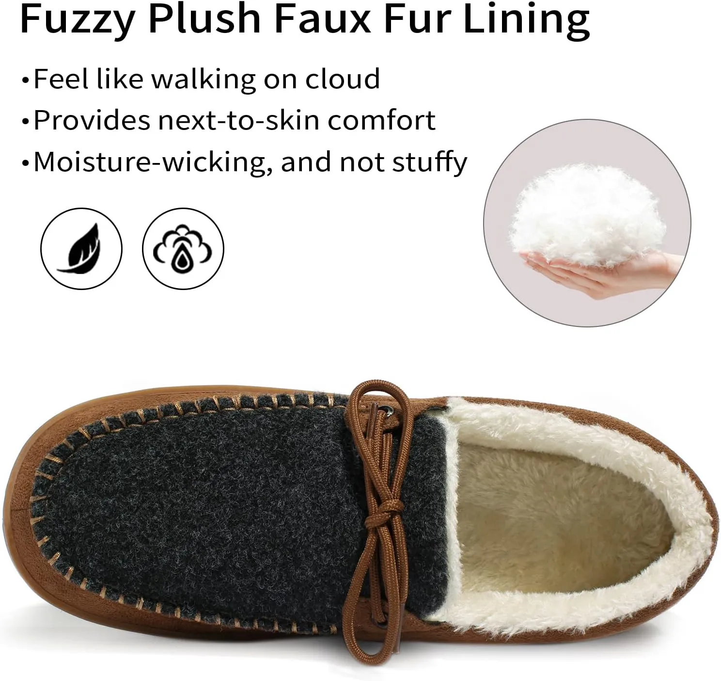 Mens Moccasin Slippers Memory Foam Suede House Slippers for Men with Soft Fleece Lining Anti-Skid Sole Indoor Outdoor House Shoes