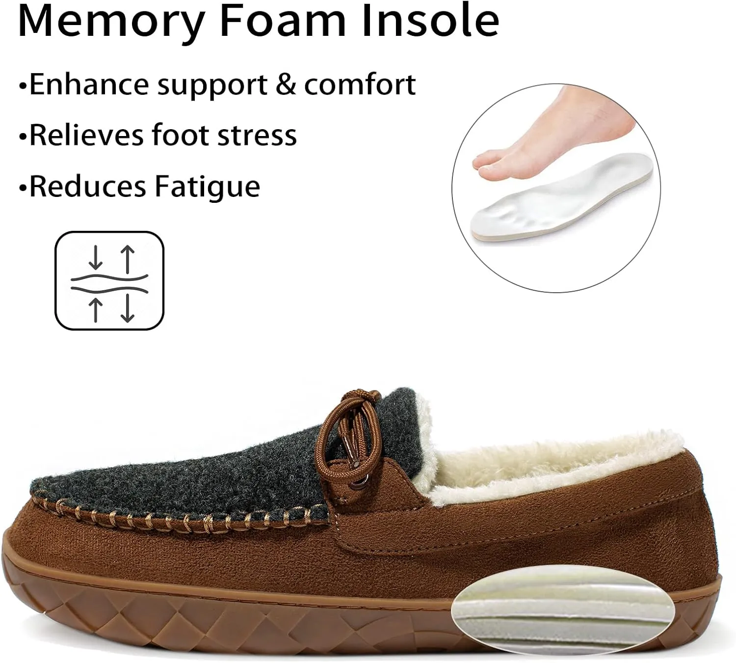 Mens Moccasin Slippers Memory Foam Suede House Slippers for Men with Soft Fleece Lining Anti-Skid Sole Indoor Outdoor House Shoes