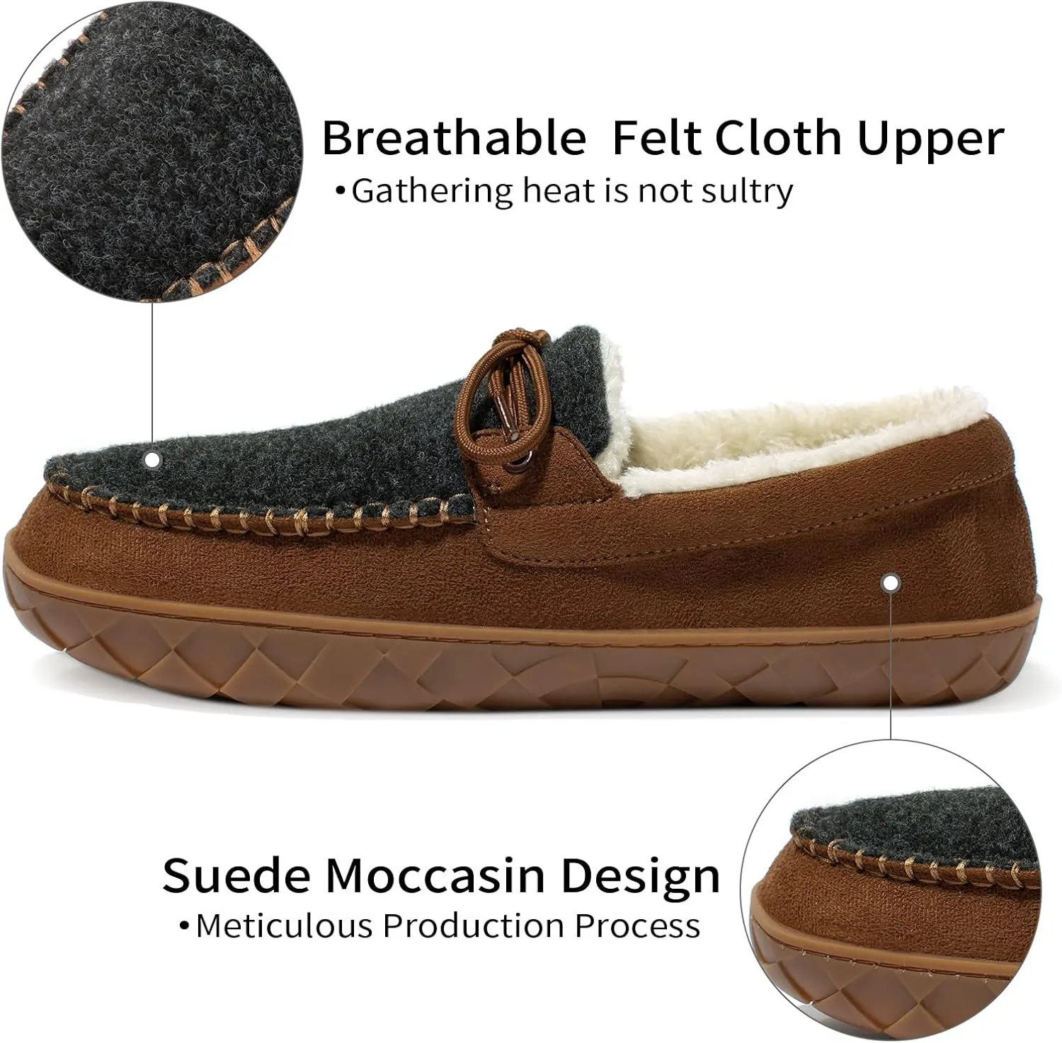 Mens Moccasin Slippers Memory Foam Suede House Slippers for Men with Soft Fleece Lining Anti-Skid Sole Indoor Outdoor House Shoes