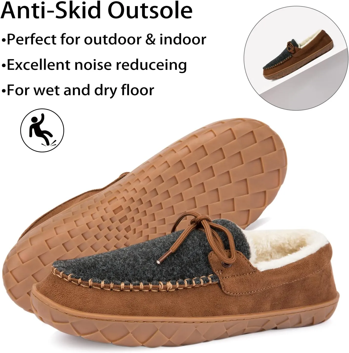 Mens Moccasin Slippers Memory Foam Suede House Slippers for Men with Soft Fleece Lining Anti-Skid Sole Indoor Outdoor House Shoes