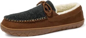 Mens Moccasin Slippers Memory Foam Suede House Slippers for Men with Soft Fleece Lining Anti-Skid Sole Indoor Outdoor House Shoes