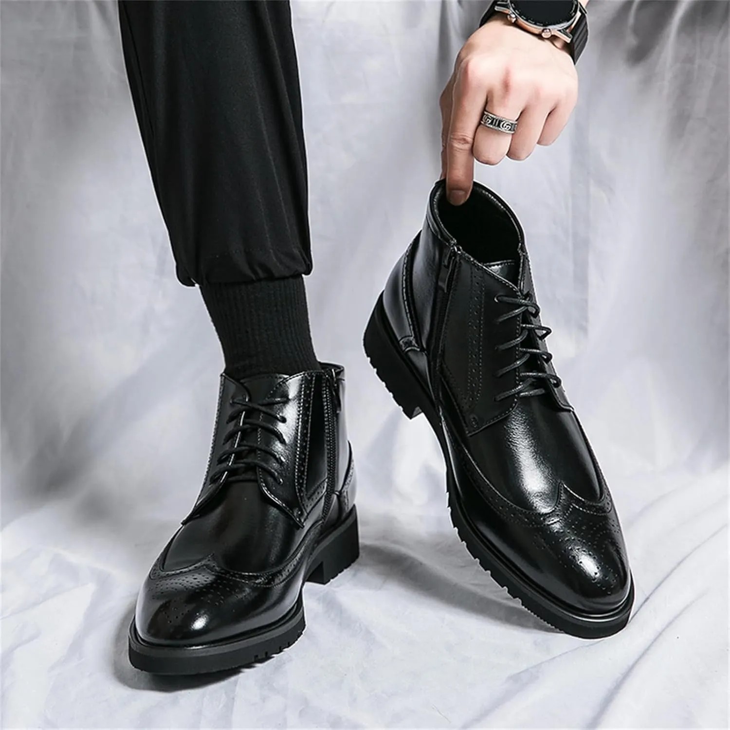 Men's Multicolour Leather High-Top Wingtip Dress Oxfords Shoes Retro Lace Up Brogue Formal Shoes for Business Leisure Dance Performance Parties