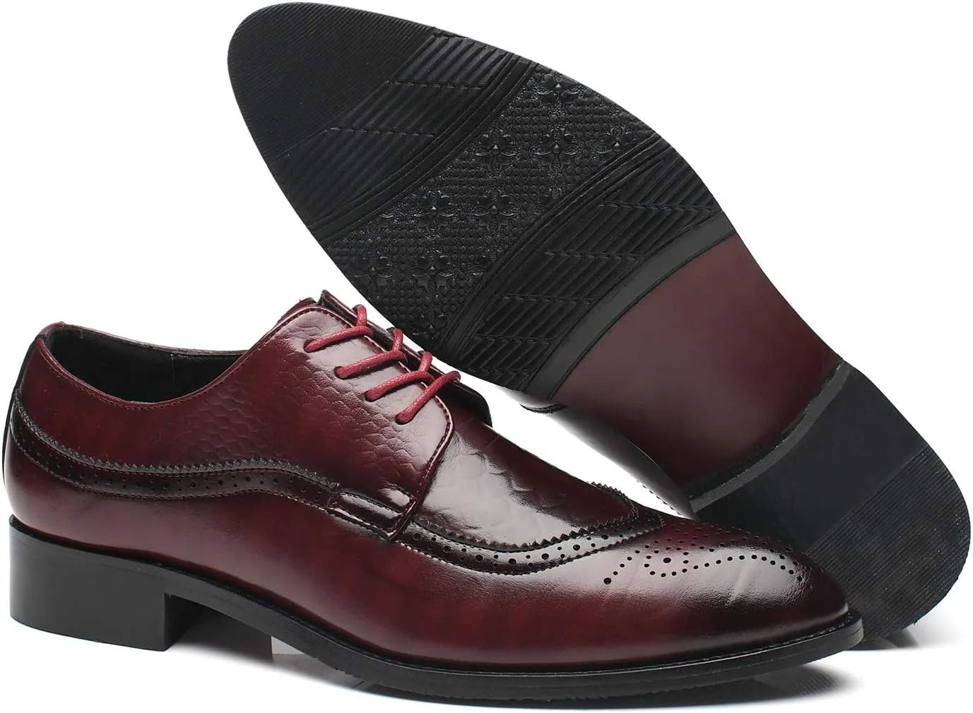 Men's Oxfords Wingtip Formal Leather Prom Dress Wedding Shoes for Men Black Brown Red
