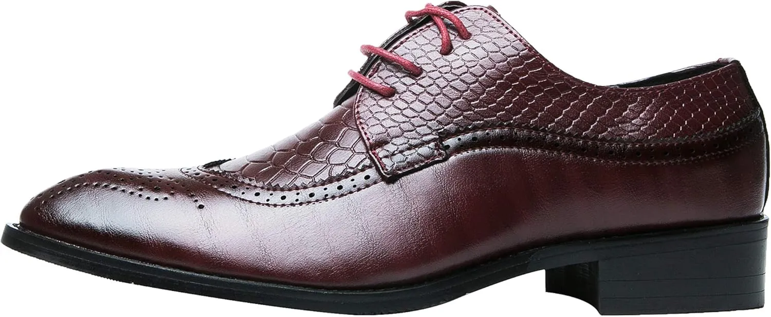 Men's Oxfords Wingtip Formal Leather Prom Dress Wedding Shoes for Men Black Brown Red