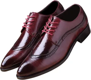 Men's Oxfords Wingtip Formal Leather Prom Dress Wedding Shoes for Men Black Brown Red