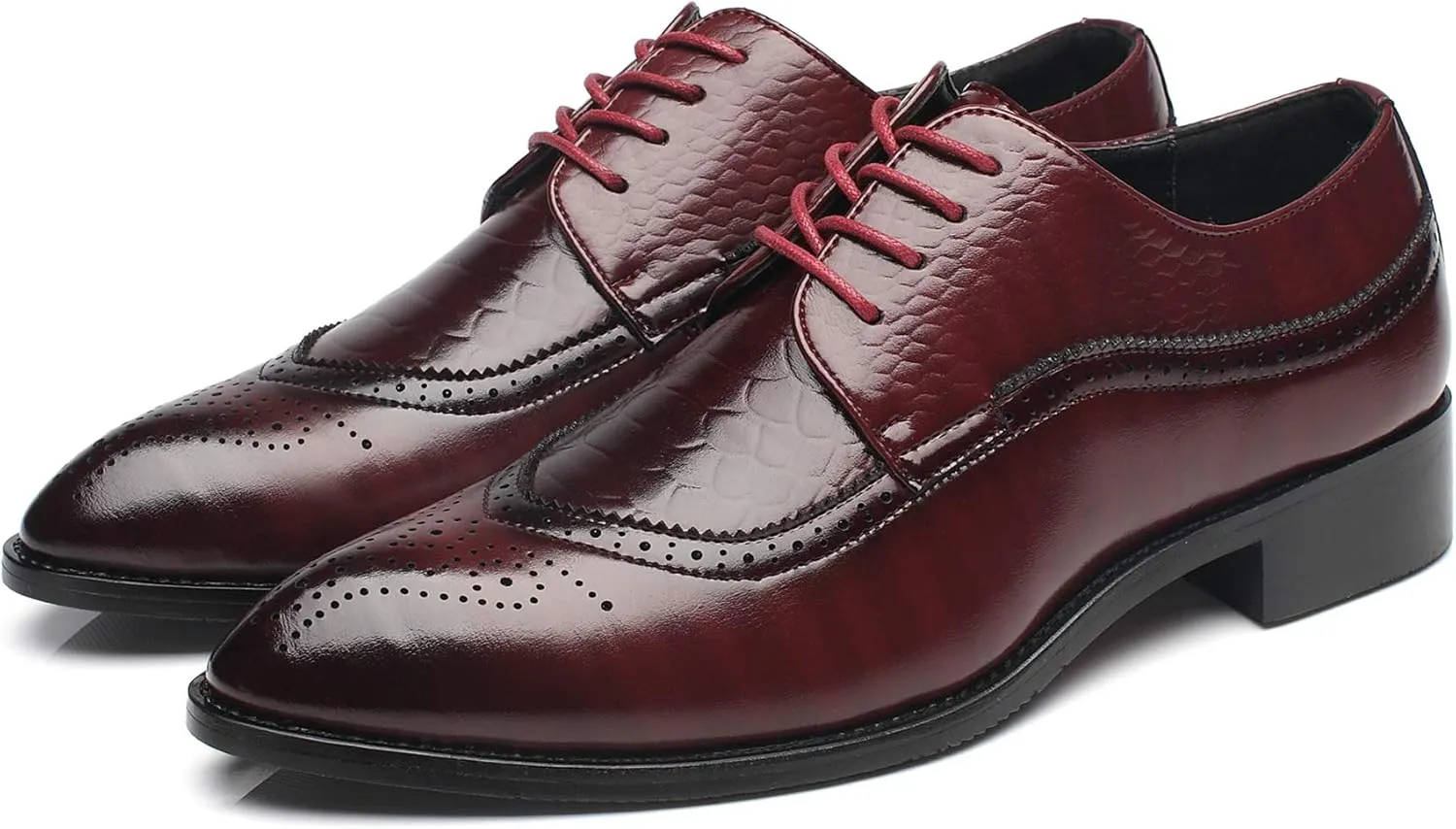 Men's Oxfords Wingtip Formal Leather Prom Dress Wedding Shoes for Men Black Brown Red
