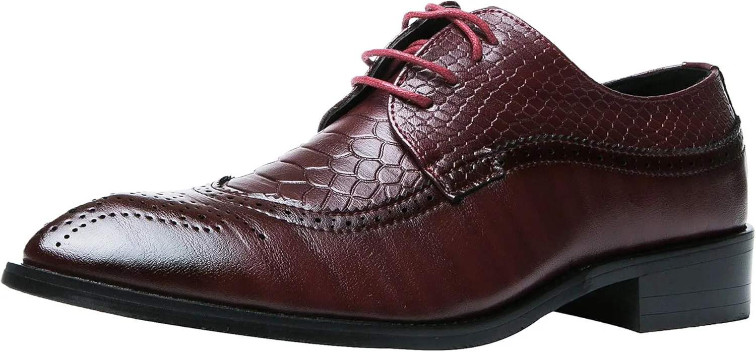 Men's Oxfords Wingtip Formal Leather Prom Dress Wedding Shoes for Men Black Brown Red