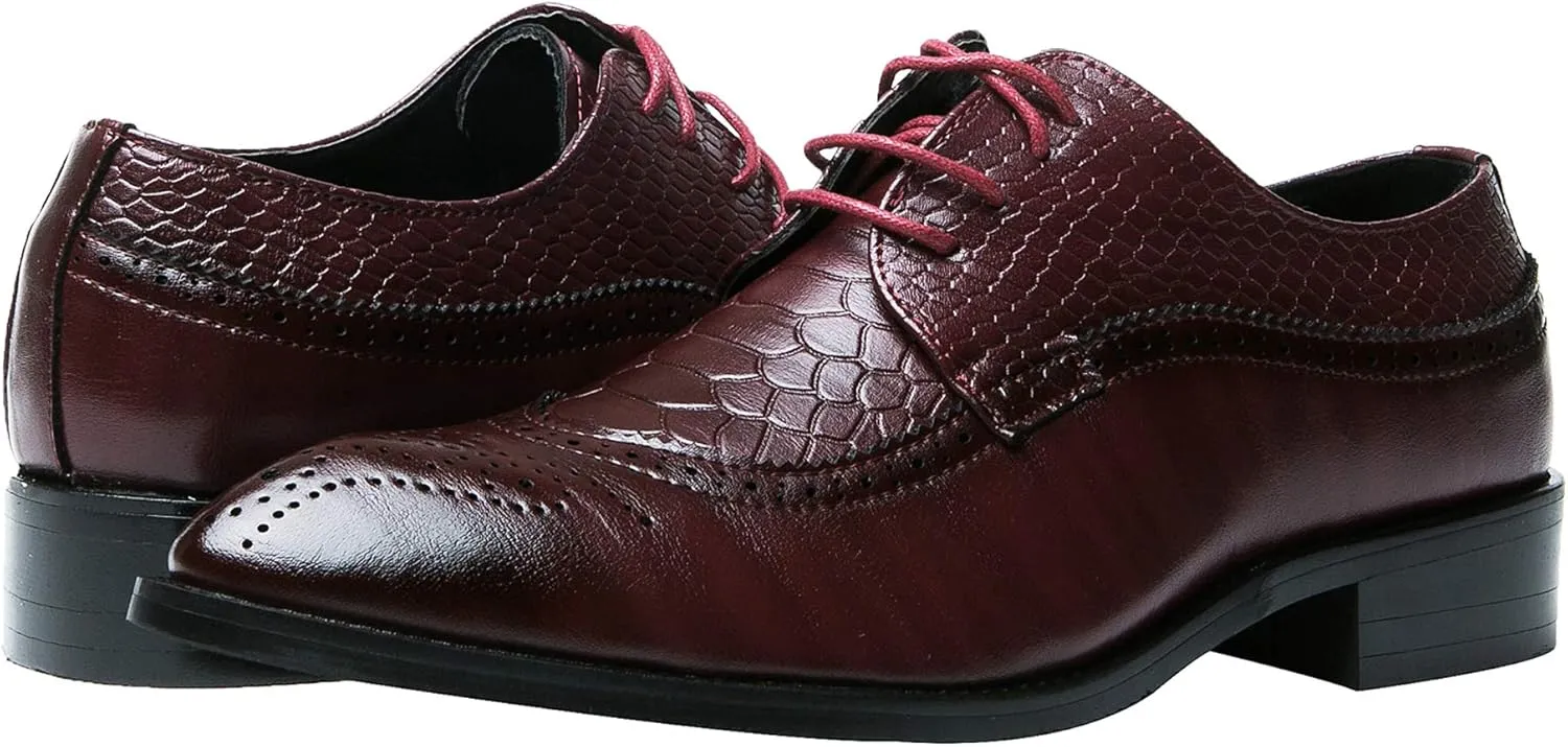 Men's Oxfords Wingtip Formal Leather Prom Dress Wedding Shoes for Men Black Brown Red