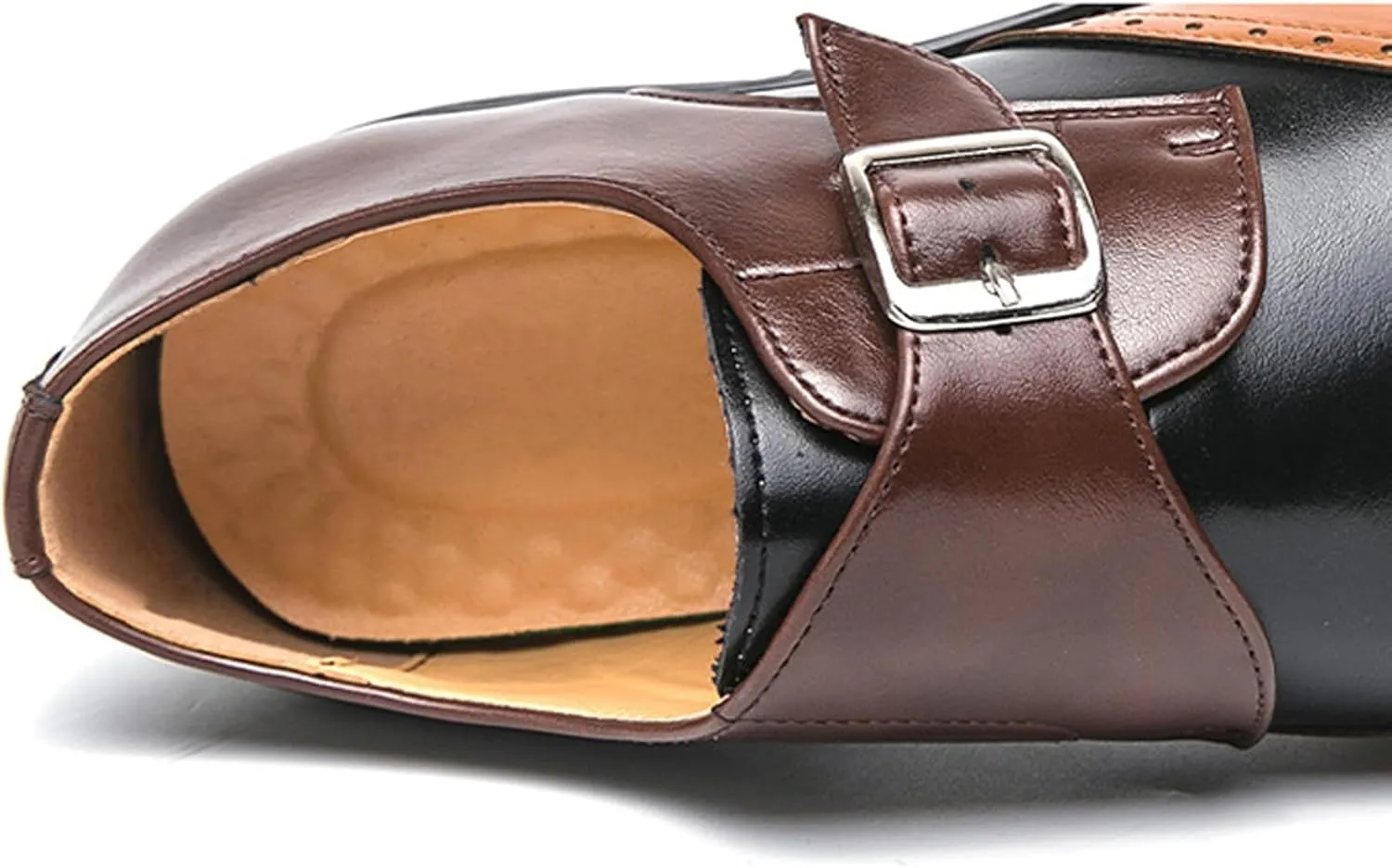 Men's Patchwork Leather Slip-On Brogues Oxford Shoes Fashion Wingtips Two Tone Monk Strap Chunky Heel Business Dress Loafer Round-Toe Lace up Low Top Formal Work Shoes