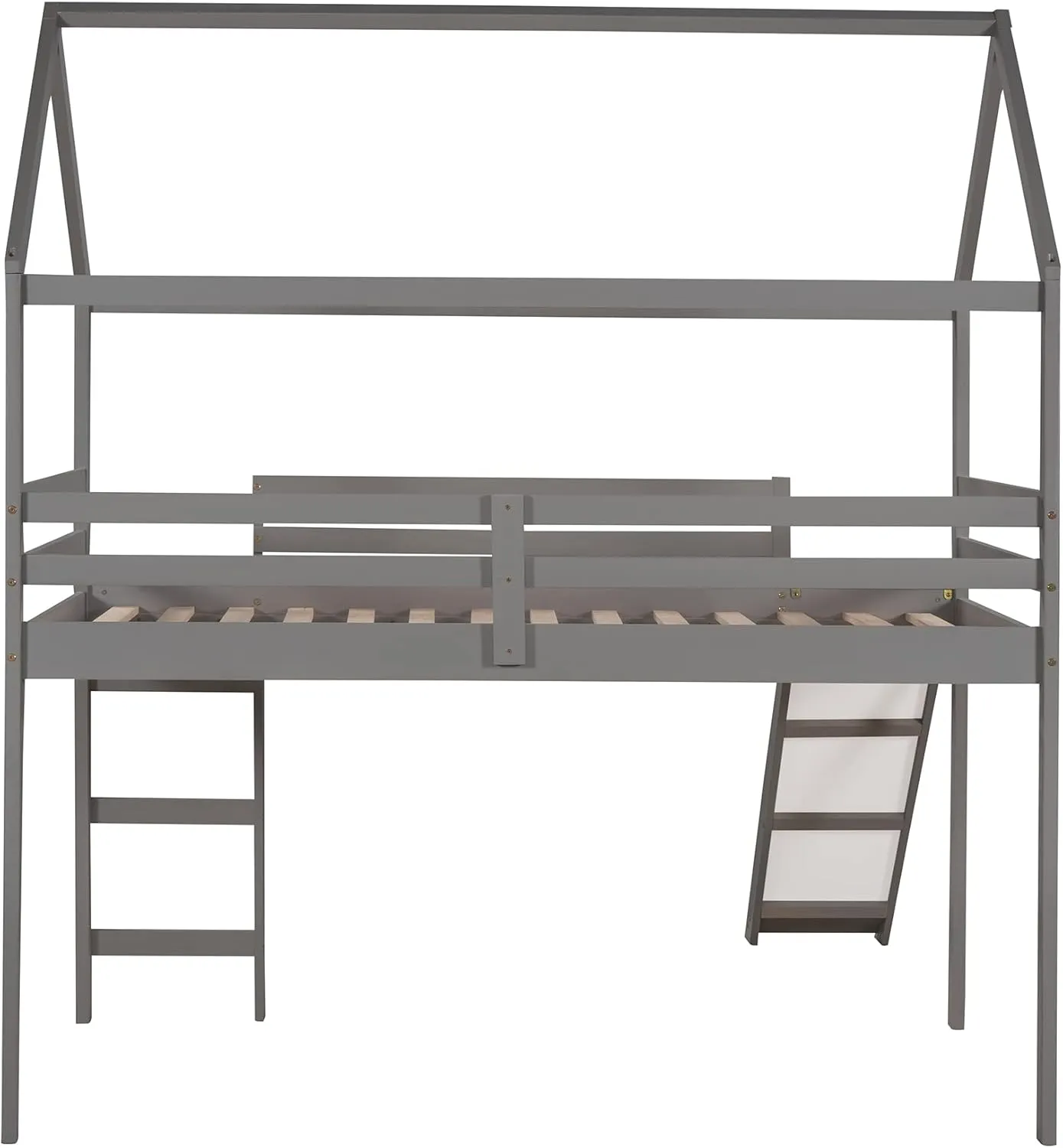 Merax House Shaped Loft Bed with Slide, Beds Frame with Ladder and Slats No Box Spring Needed for Boys or Girls, Twin Size