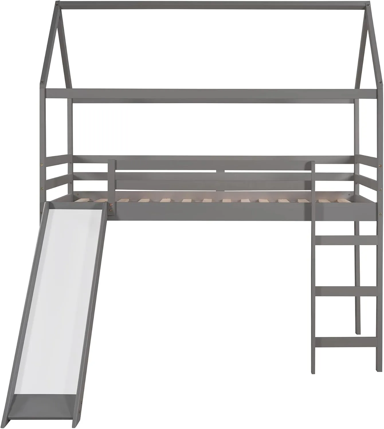 Merax House Shaped Loft Bed with Slide, Beds Frame with Ladder and Slats No Box Spring Needed for Boys or Girls, Twin Size