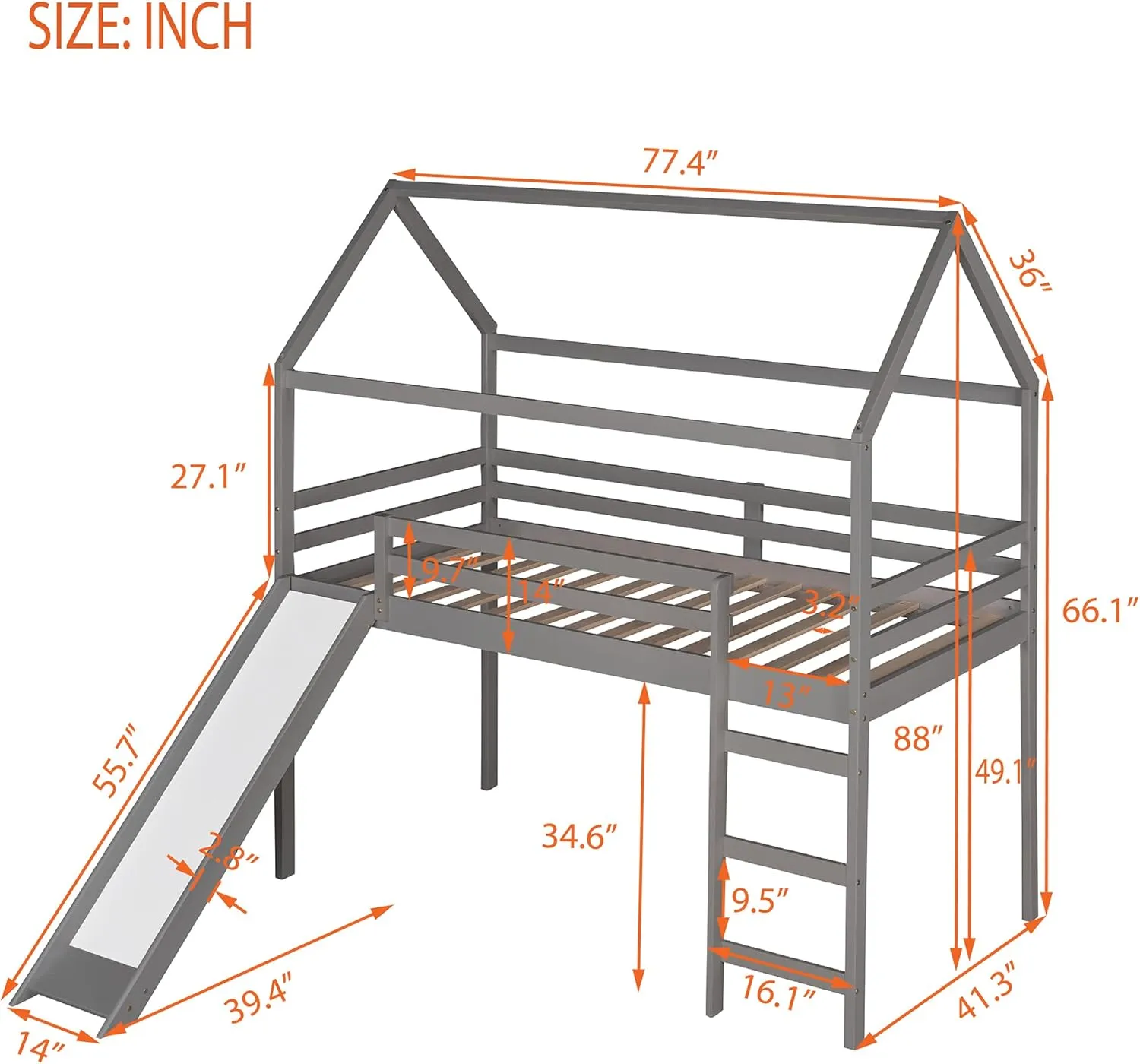 Merax House Shaped Loft Bed with Slide, Beds Frame with Ladder and Slats No Box Spring Needed for Boys or Girls, Twin Size