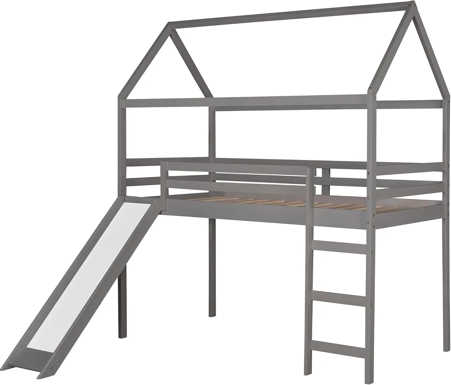 Merax House Shaped Loft Bed with Slide, Beds Frame with Ladder and Slats No Box Spring Needed for Boys or Girls, Twin Size