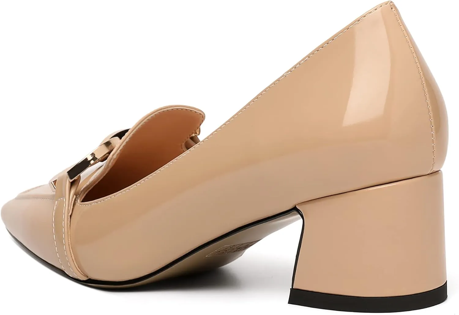 Mettesally Womens Square Toe Block Heels Mid Chunky Heel Loafer Pumps Slip On Chain Dress Comfortable Prom Shoes
