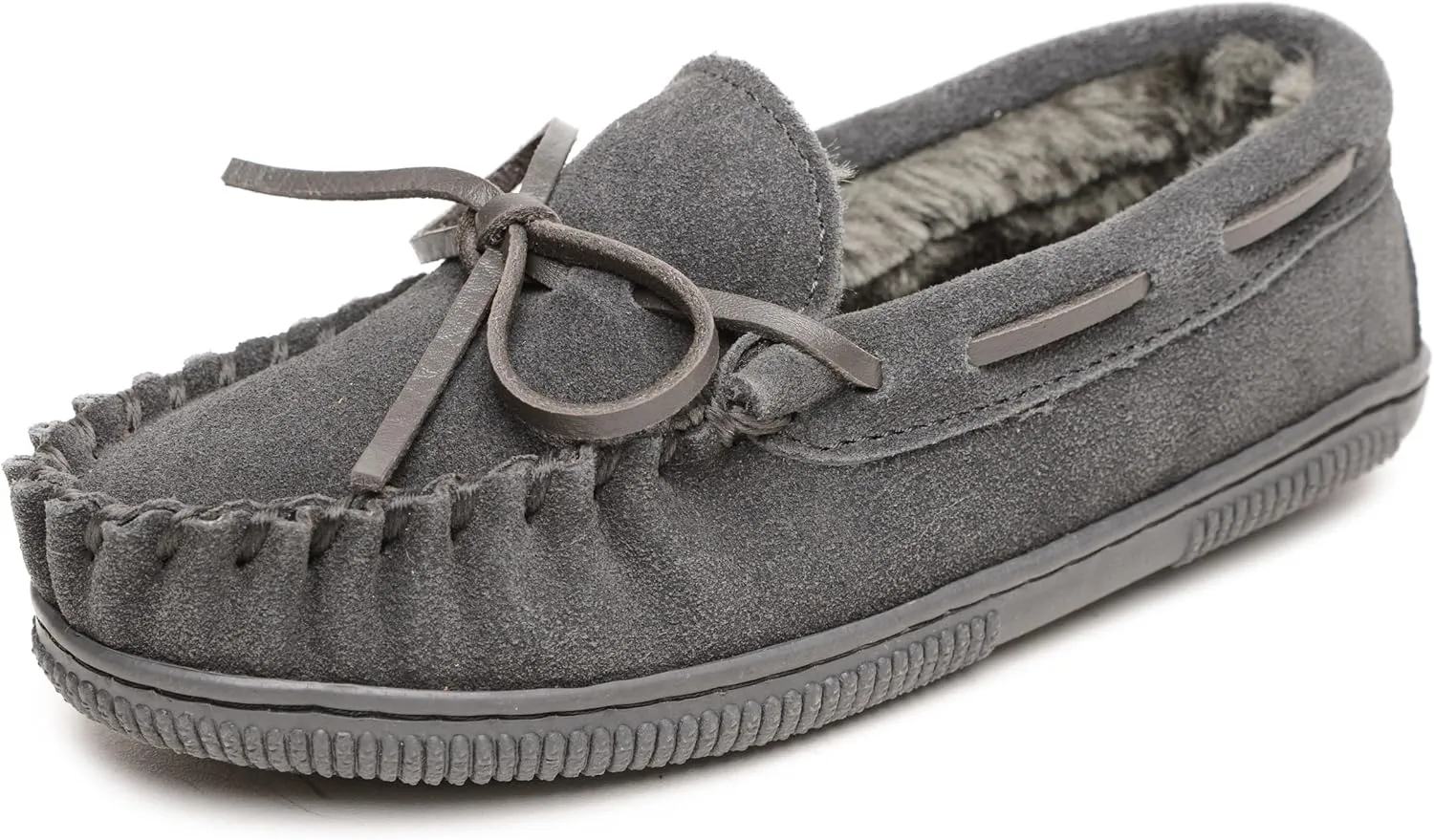 Minnetonka Kids Pile Lined Hardsole Moccasin, Charcoal, Size 2 Little Kid