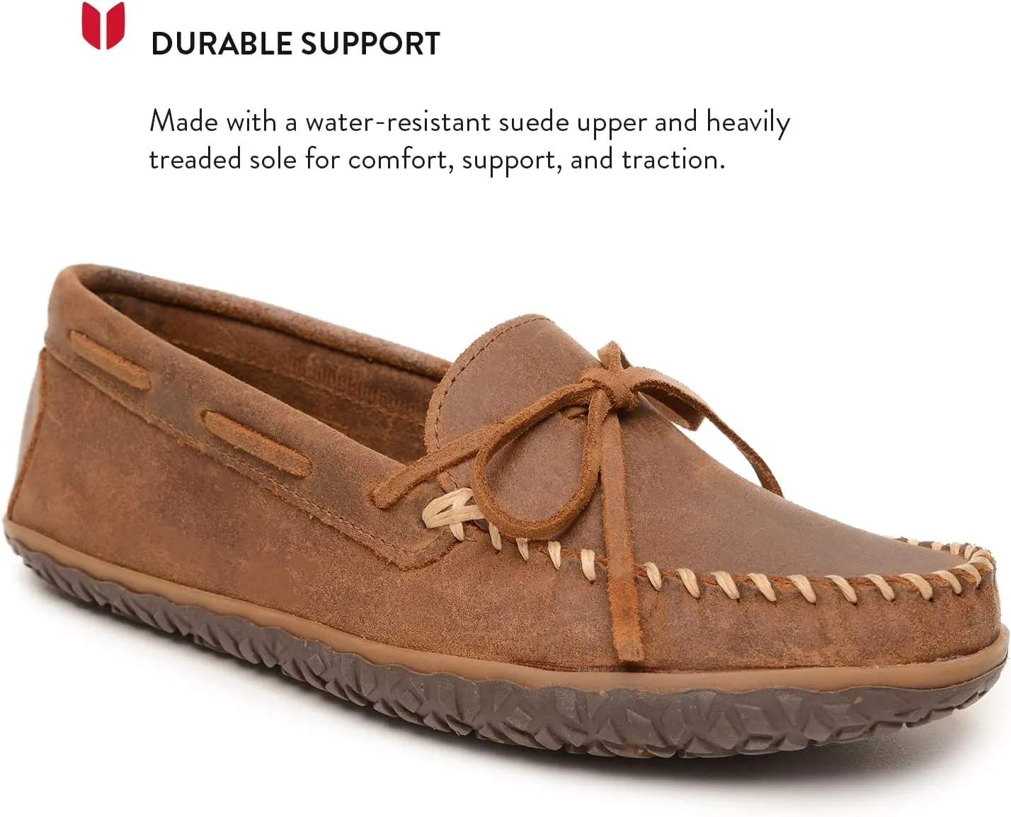 Minnetonka Men's Tread - Suede Moccasin for Men - Water-Resistant Indoor Outdoor Slippers with MinnTREAD Rubber Sole