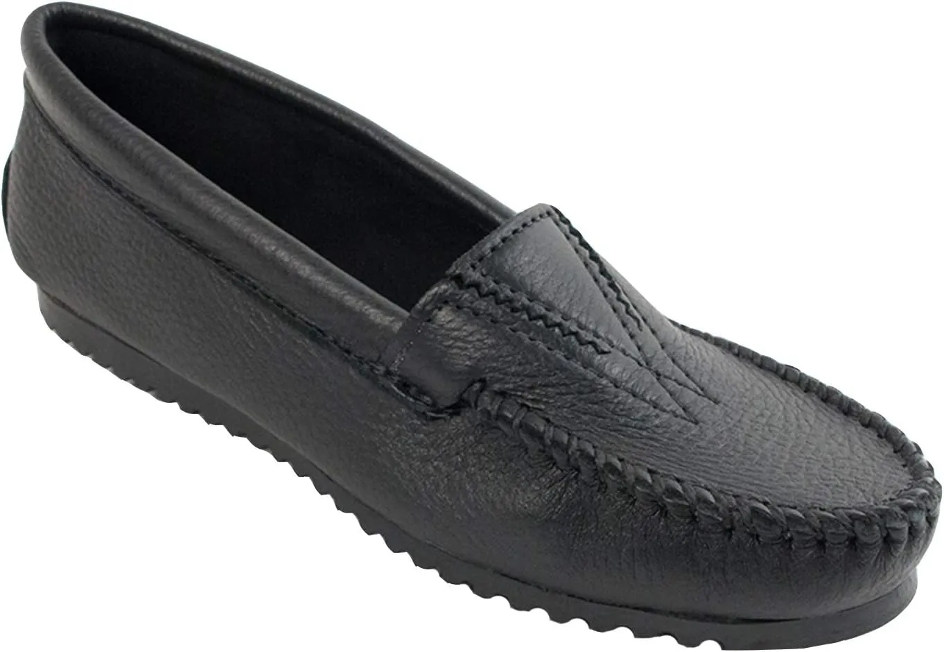 Minnetonka Women's Deerskin Gore Front Moccasin,Black Deerskin,9 M US