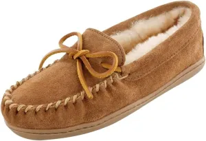 Minnetonka Womens Sheepskin Hardsole Moccasin Slipper Golden Tan Wide Size 10
