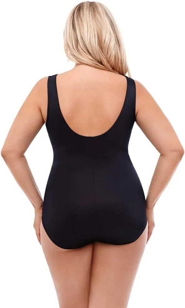 Miraclesuit Women's Swimwear Plus Size Illusionist Palma Tummy Control Soft Cup High Neckline One Piece Swimsuit