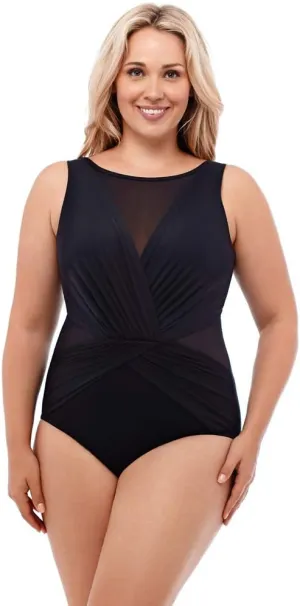 Miraclesuit Women's Swimwear Plus Size Illusionist Palma Tummy Control Soft Cup High Neckline One Piece Swimsuit