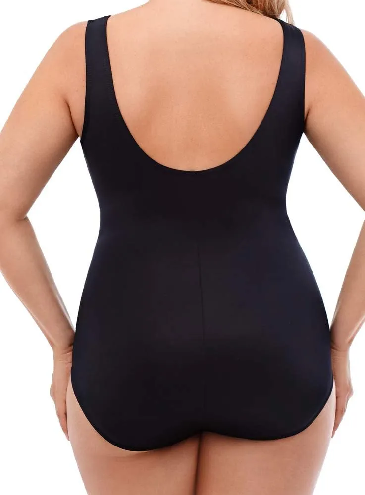 Miraclesuit Women's Swimwear Plus Size Illusionist Palma Tummy Control Soft Cup High Neckline One Piece Swimsuit