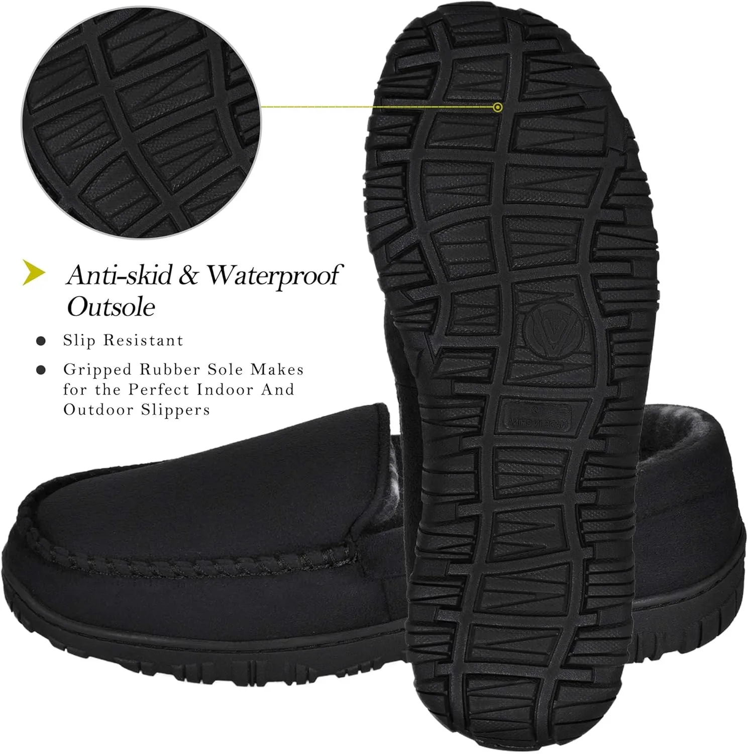 MIXIN Mens Moccasins Slippers Slip On House Shoes with Warm and Cozy Memory Foam Hard Sole Indoor Outdoor