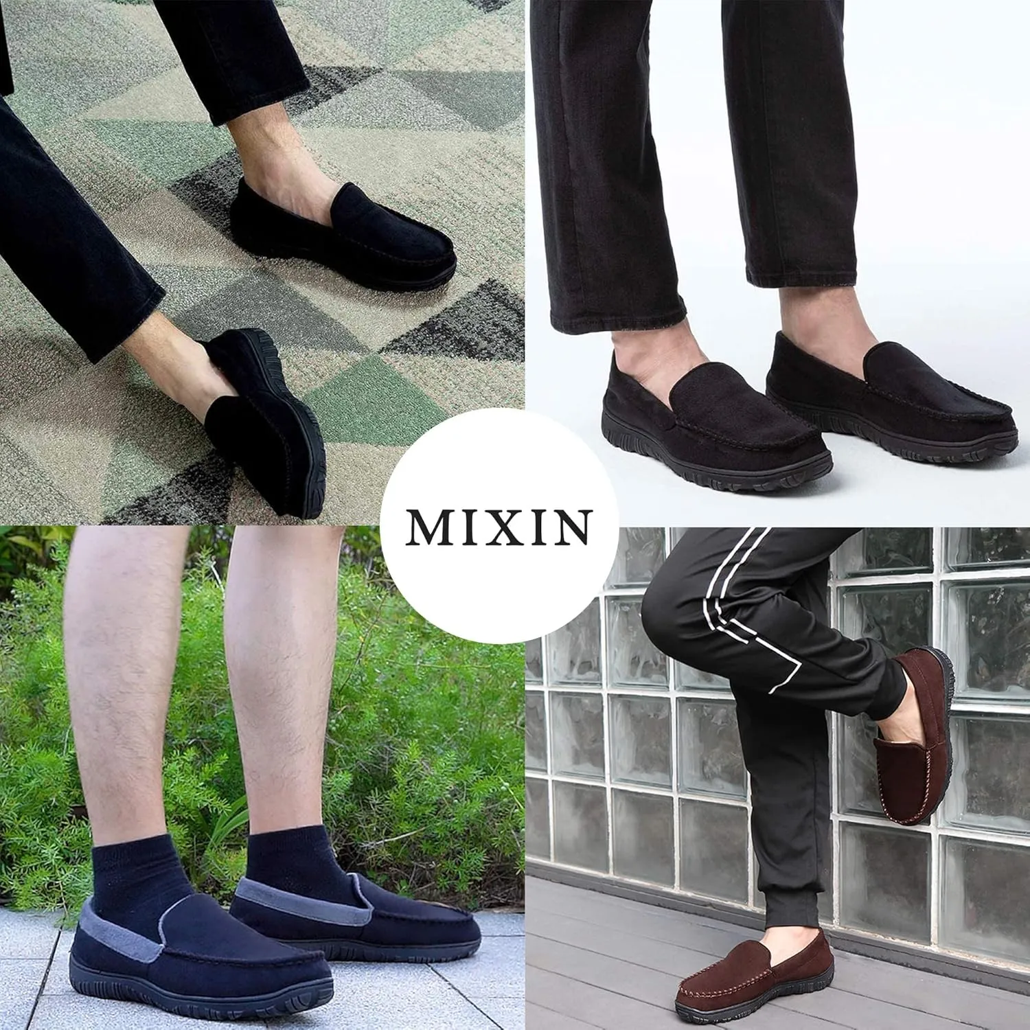 MIXIN Mens Moccasins Slippers Slip On House Shoes with Warm and Cozy Memory Foam Hard Sole Indoor Outdoor