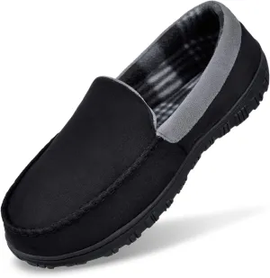 MIXIN Mens Moccasins Slippers Slip On House Shoes with Warm and Cozy Memory Foam Hard Sole Indoor Outdoor