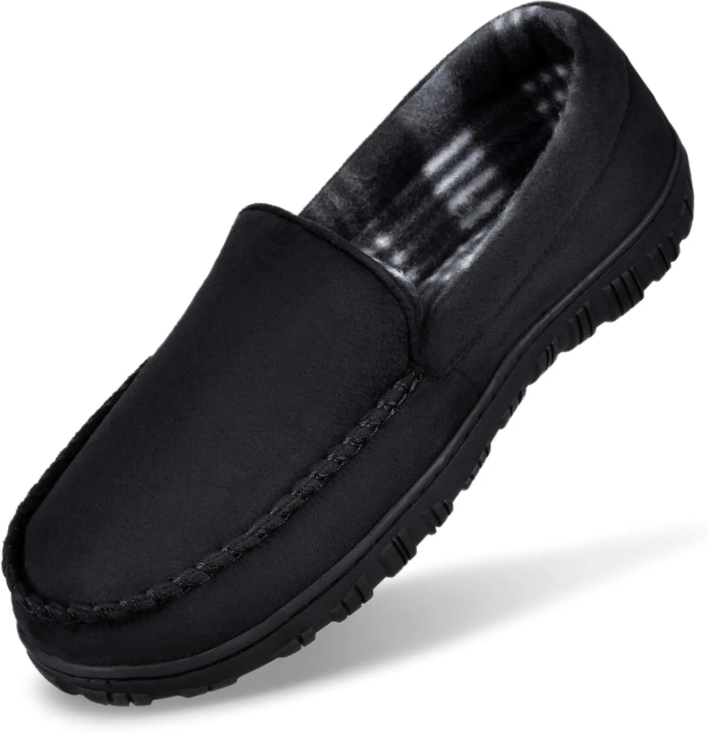 MIXIN Mens Moccasins Slippers Slip On House Shoes with Warm and Cozy Memory Foam Hard Sole Indoor Outdoor