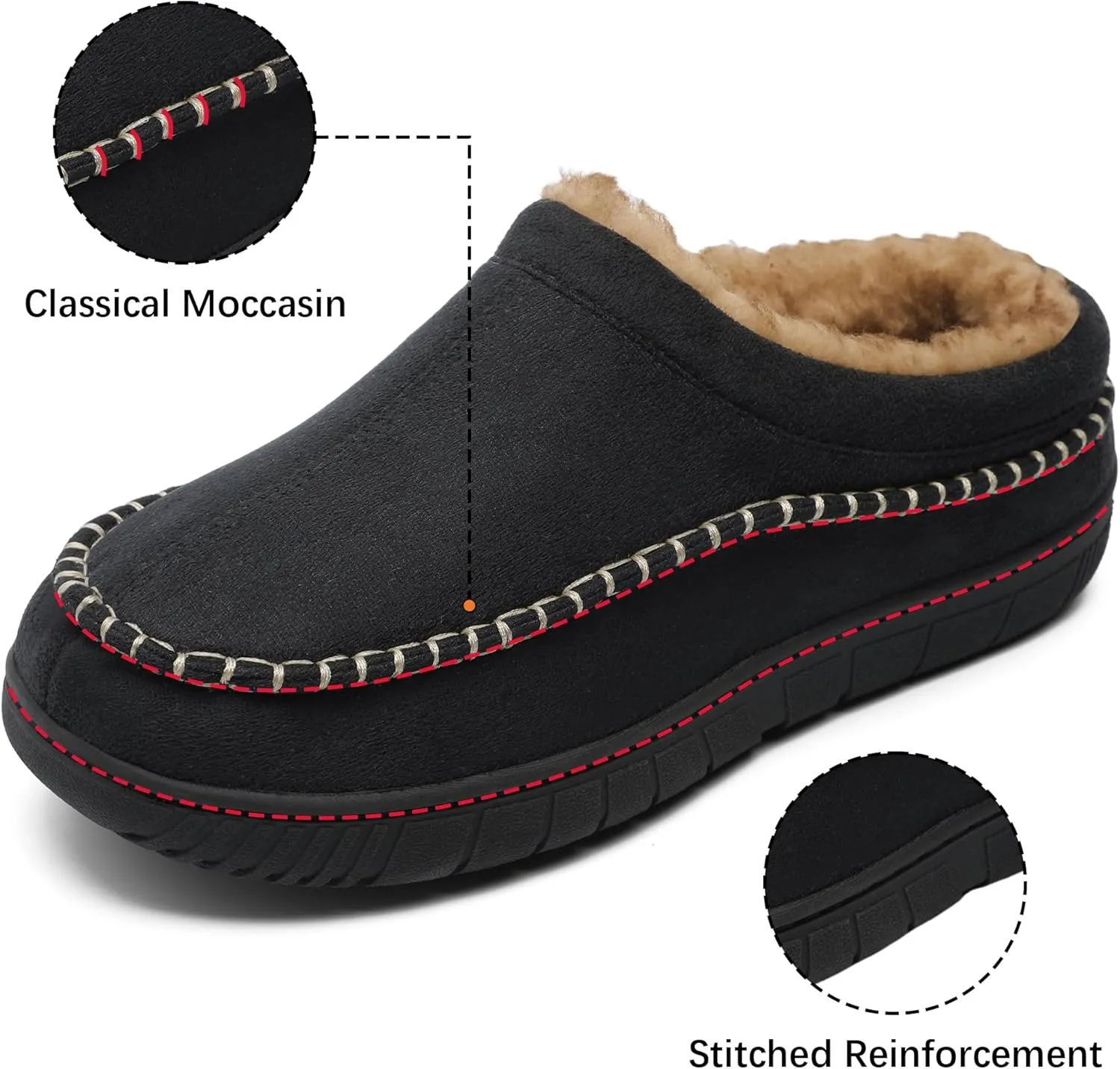 MIXIN Mens Slippers Indoor Outdoor Memory Foam Warm Fuzzy Fluffy Comfy House Shoes Anti-Slip Moccasin Slippers