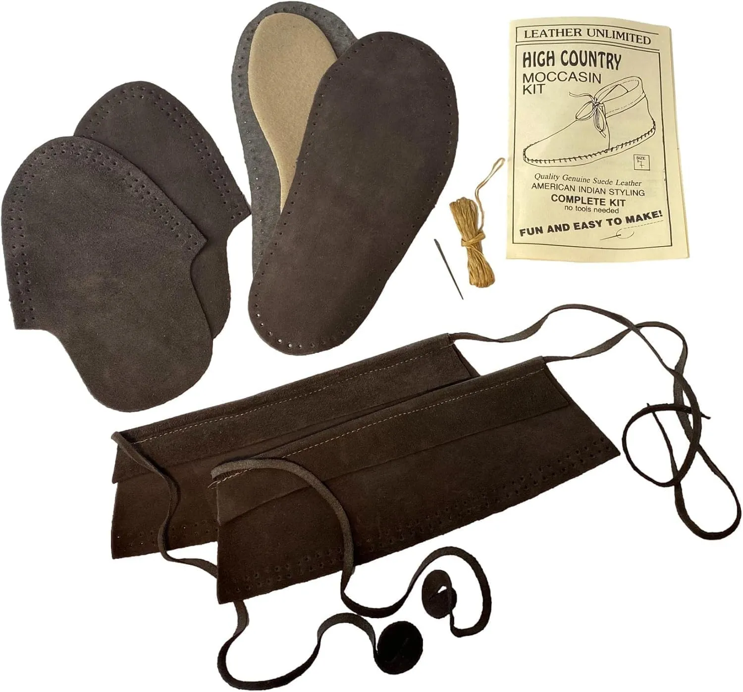 Moccasins Making Kit - Handmade Moccasins Kit - DIY Leather Moccasin Craft Project - Miscellaneous Brown or Tan Colors (Men's 14 - Grain)