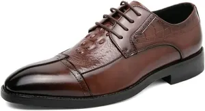 New Formal Oxford Shoes for Men Lace Up Cap Toe Split Toe Crocodile Print Burnished Toe Rubber Sole Non Slip Anti-Slip Block Heel Low Top Party