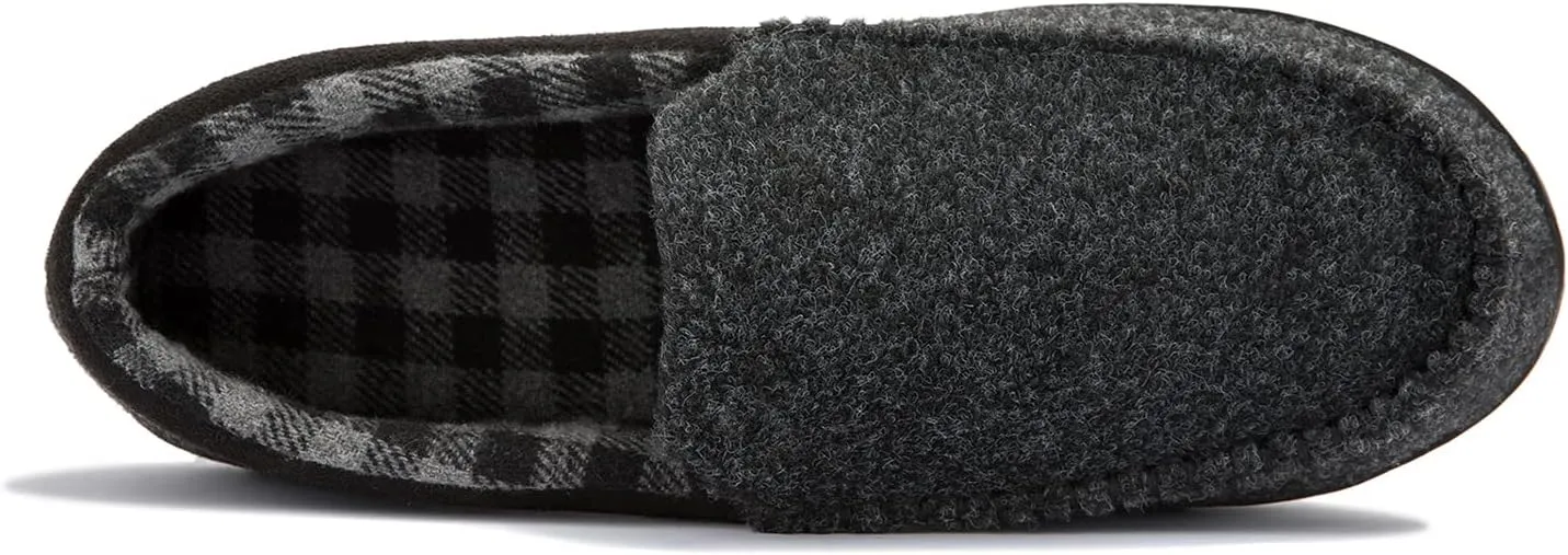 NewDenBer Men's Moccasin Slippers Warm Memory Foam Felted Wool Plush Shearling Lined Slip on Indoor Outdoor House Shoes