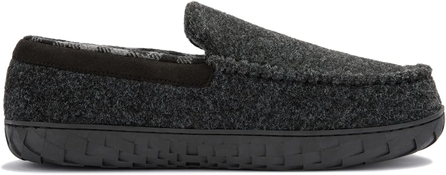 NewDenBer Men's Moccasin Slippers Warm Memory Foam Felted Wool Plush Shearling Lined Slip on Indoor Outdoor House Shoes