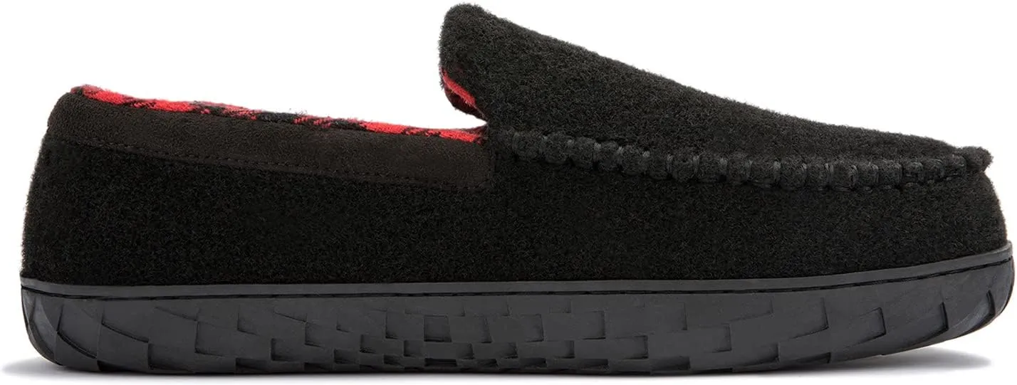 NewDenBer Men's Moccasin Slippers Warm Memory Foam Felted Wool Plush Shearling Lined Slip on Indoor Outdoor House Shoes