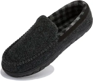 NewDenBer Men's Moccasin Slippers Warm Memory Foam Felted Wool Plush Shearling Lined Slip on Indoor Outdoor House Shoes