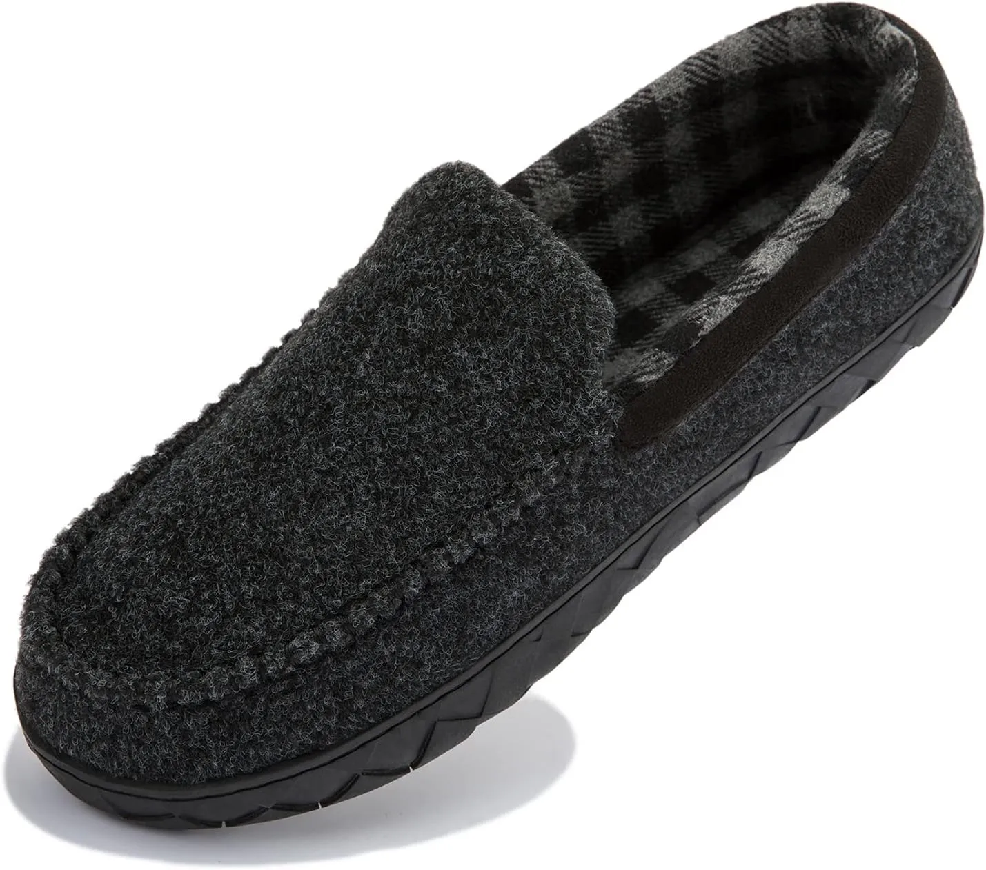 NewDenBer Men's Moccasin Slippers Warm Memory Foam Felted Wool Plush Shearling Lined Slip on Indoor Outdoor House Shoes