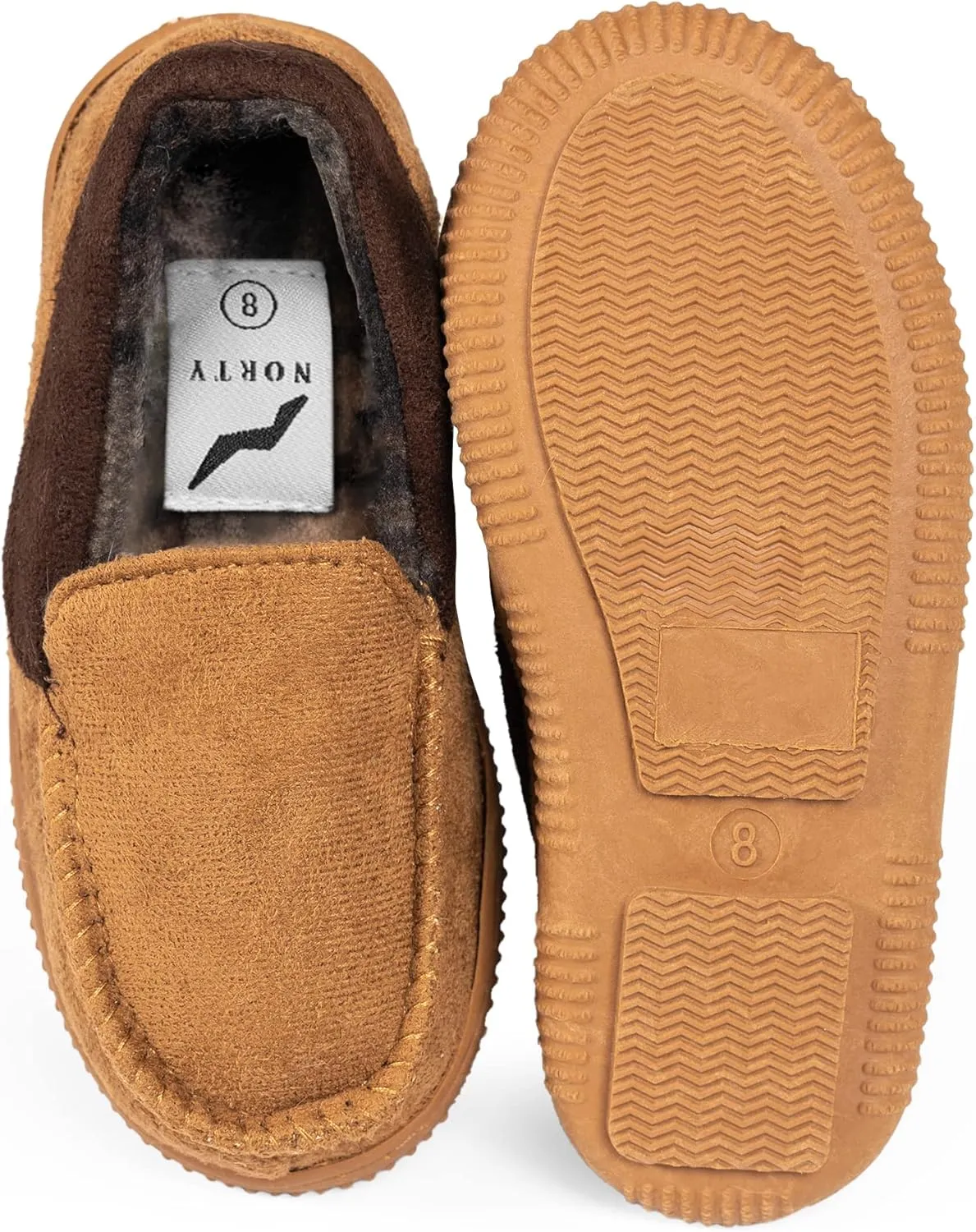 NORTY Moccasin House Slippers for Kids- Slip-On Toddler Shoes for Boys and Girls - Faux Suede - Runs One Size Small
