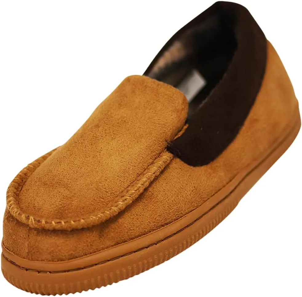 NORTY Moccasin House Slippers for Kids- Slip-On Toddler Shoes for Boys and Girls - Faux Suede - Runs One Size Small