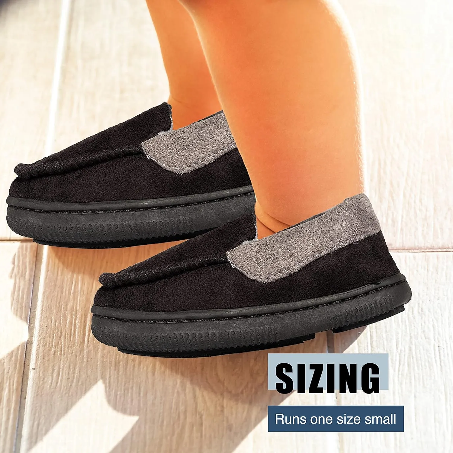 NORTY Moccasin House Slippers for Kids- Slip-On Toddler Shoes for Boys and Girls - Faux Suede - Runs One Size Small