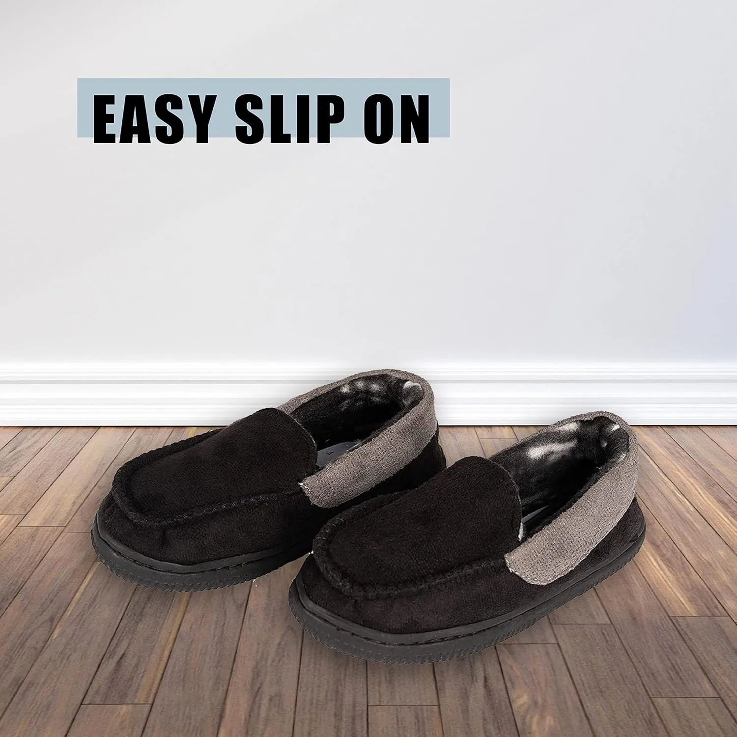 NORTY Moccasin House Slippers for Kids- Slip-On Toddler Shoes for Boys and Girls - Faux Suede - Runs One Size Small