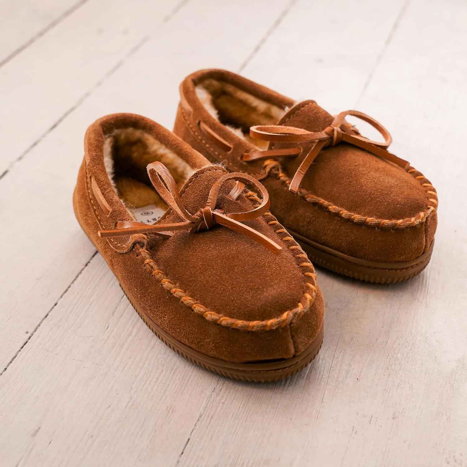 NORTY Moccasin House Slippers for Kids- Slip-On Toddler Shoes for Boys and Girls - Suede - Runs True to Size