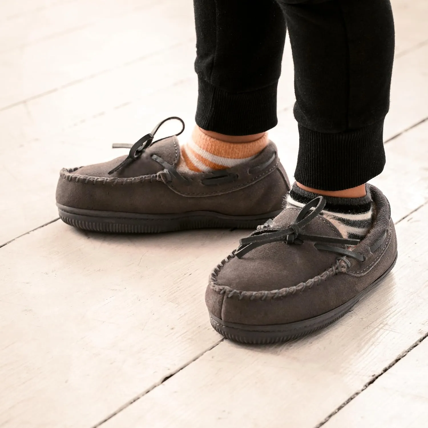 NORTY Moccasin House Slippers for Kids- Slip-On Toddler Shoes for Boys and Girls - Suede - Runs True to Size