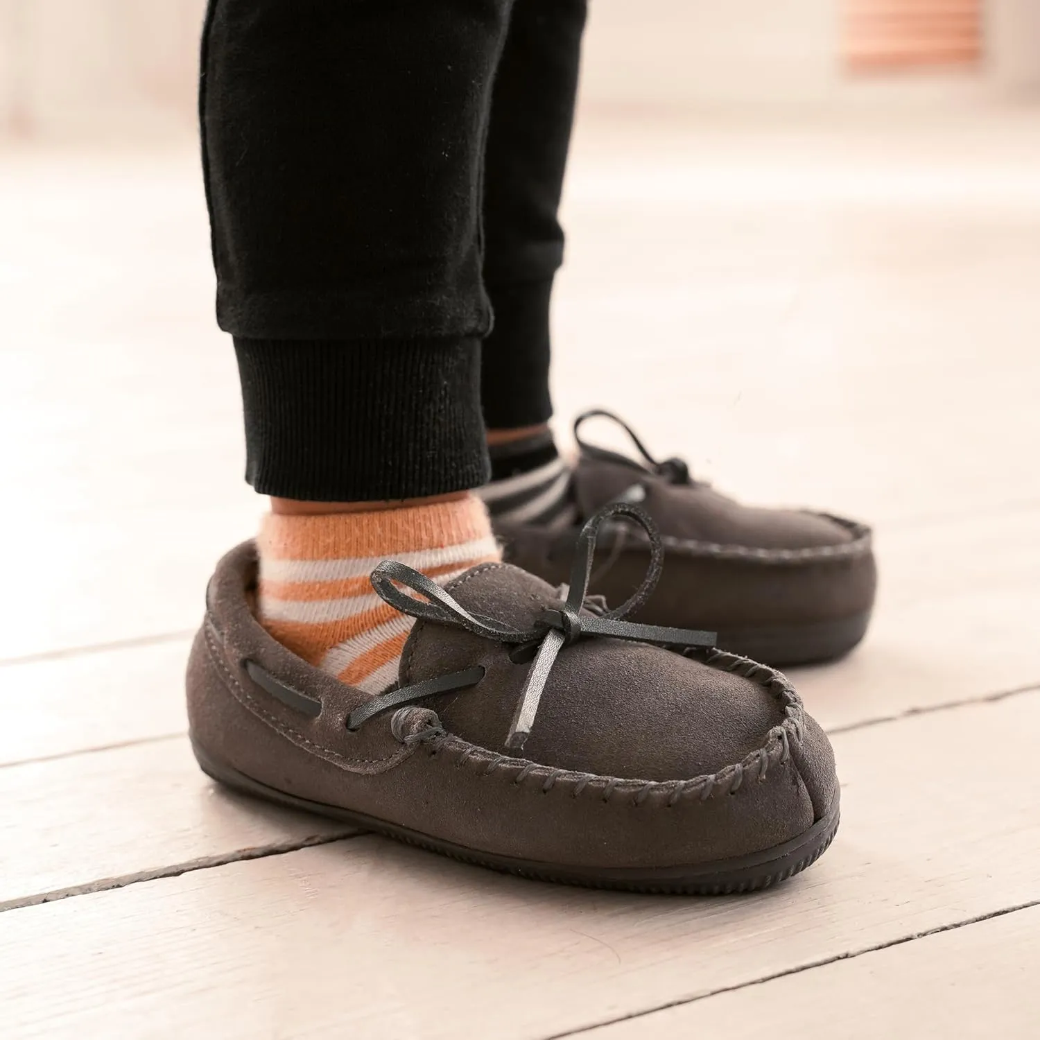 NORTY Moccasin House Slippers for Kids- Slip-On Toddler Shoes for Boys and Girls - Suede - Runs True to Size