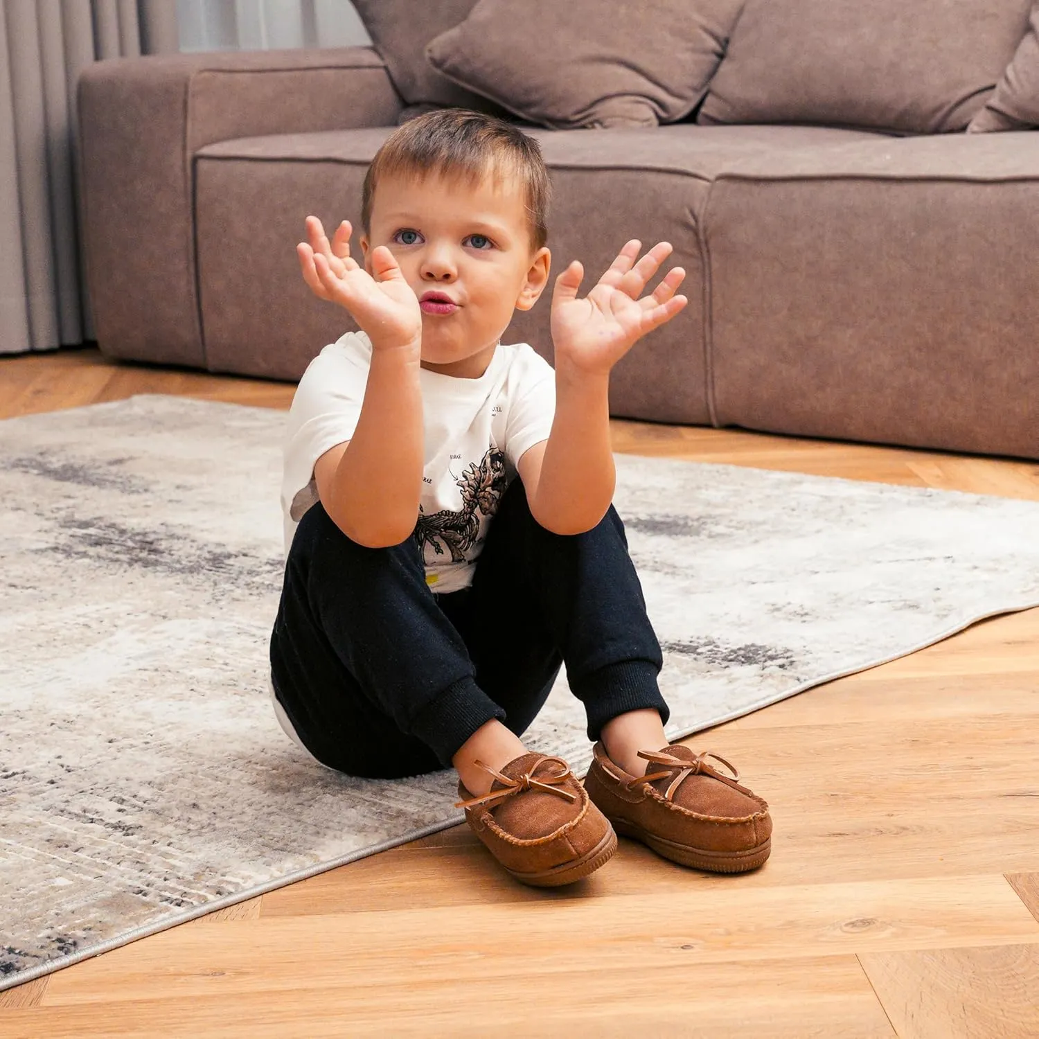 NORTY Moccasin House Slippers for Kids- Slip-On Toddler Shoes for Boys and Girls - Suede - Runs True to Size