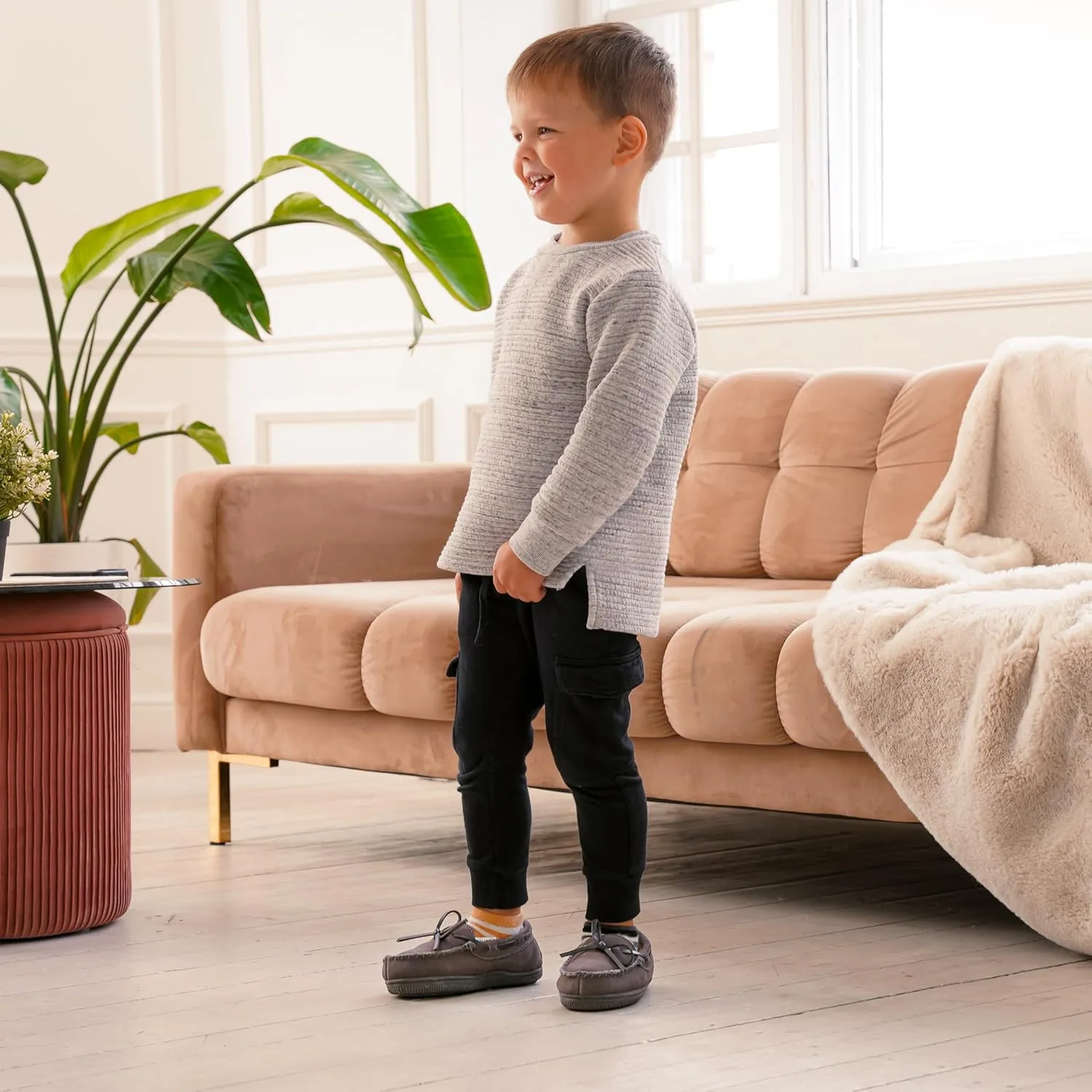NORTY Moccasin House Slippers for Kids- Slip-On Toddler Shoes for Boys and Girls - Suede - Runs True to Size