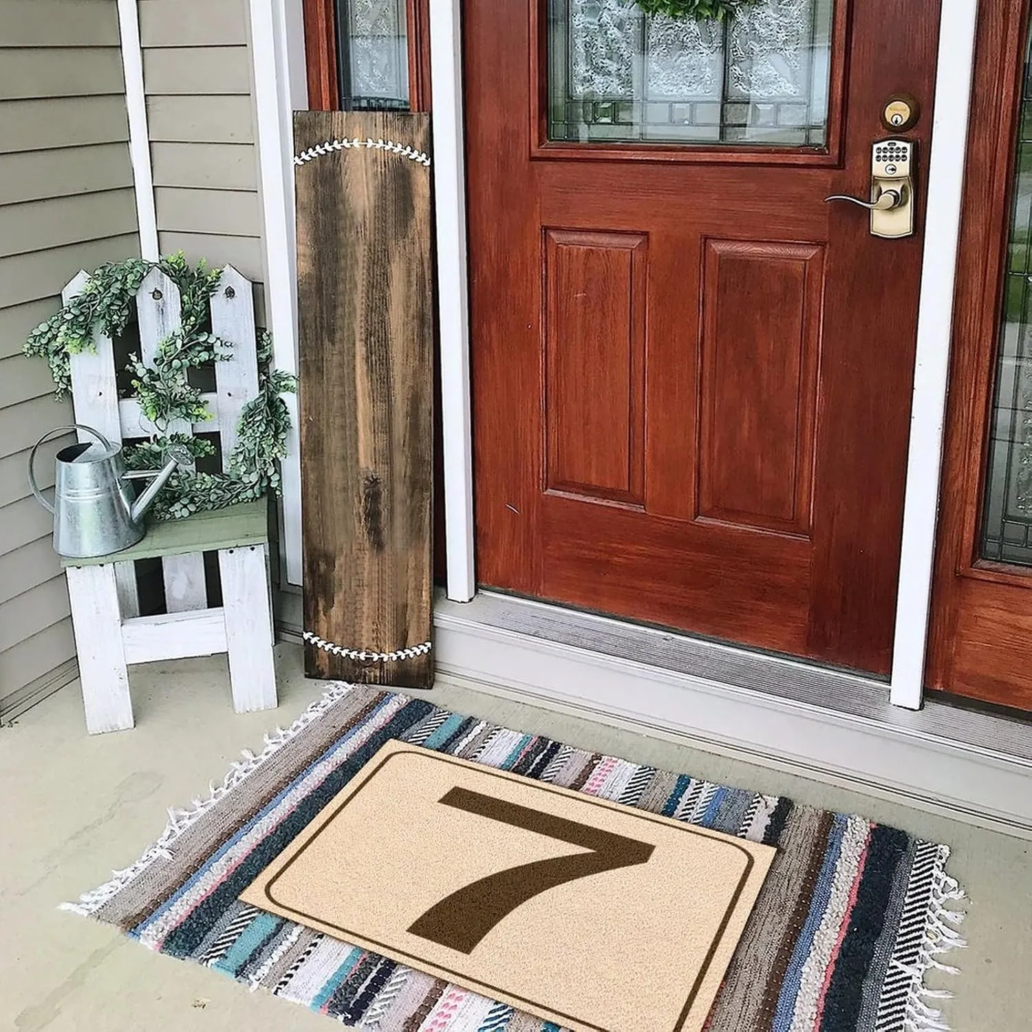 Number 7 Outdoor Doormat Heavy Non-Skid/Slip Backing Street Home Address Numerals Coir Fiber Door Mat Custom Front Door Rug for Balcony Entryway Home Décor 24x36in