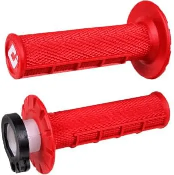 ODI V2 LOCK ON HALF WAFFLE MOTORCYCLE GRIPS DIRTBIKE OFFROAD MX for 2 & 4 STROKE 7/8"" HANDLEBARS TWIST THROTTLE RED USA MADE
